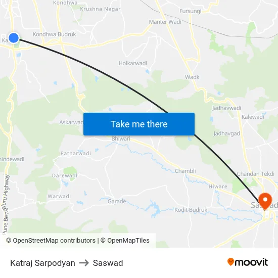 Katraj Sarpodyan to Saswad map