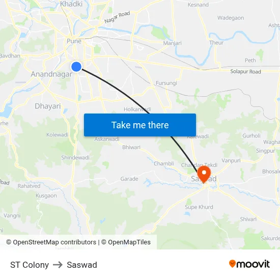 ST Colony to Saswad map