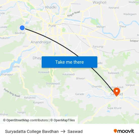 Suryadatta College Bavdhan to Saswad map