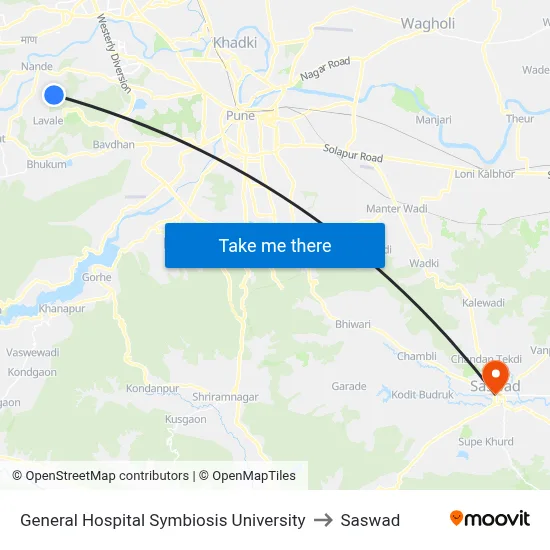 General Hospital Symbiosis University to Saswad map