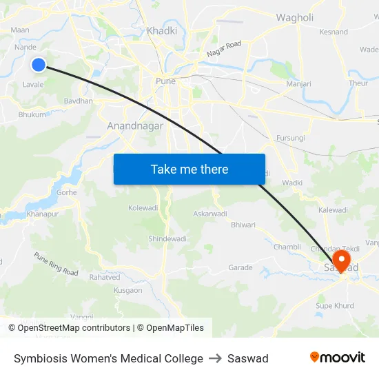 Symbiosis Women's Medical College to Saswad map