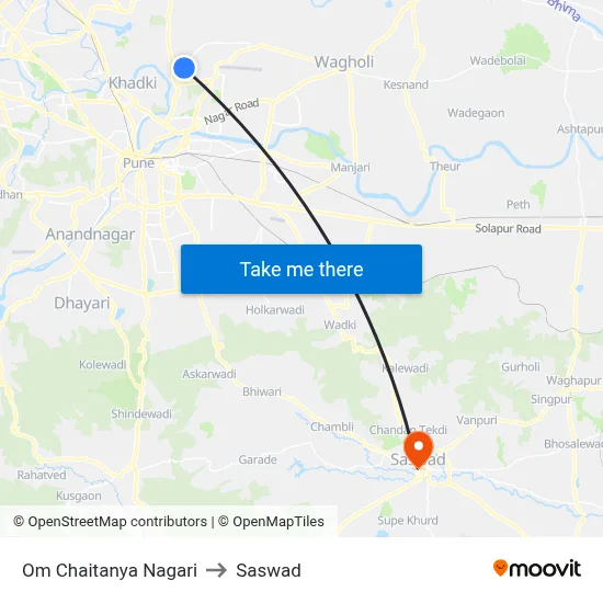 Om Chaitanya Nagari to Saswad map