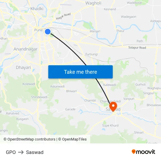 GPO to Saswad map