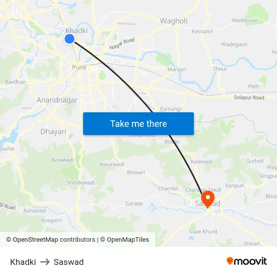 Khadki to Saswad map