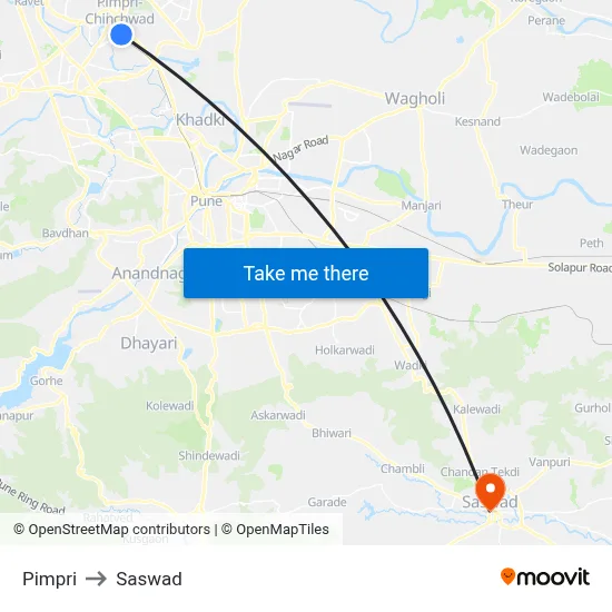 Pimpri to Saswad map