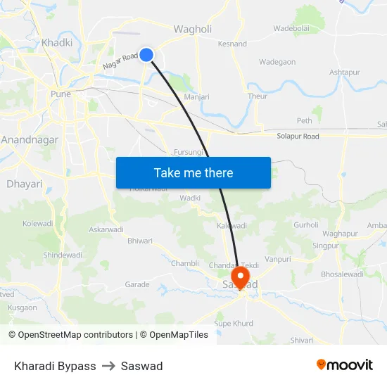 Kharadi Bypass to Saswad map