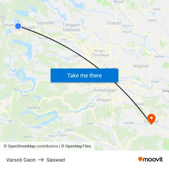 Varsoli Gaon to Saswad map