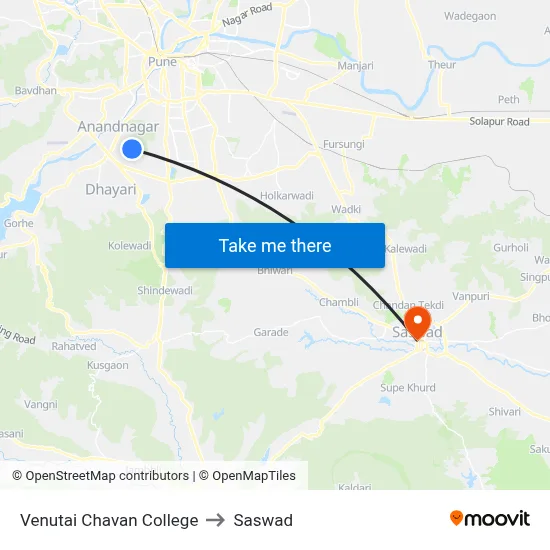 Venutai Chavan College to Saswad map