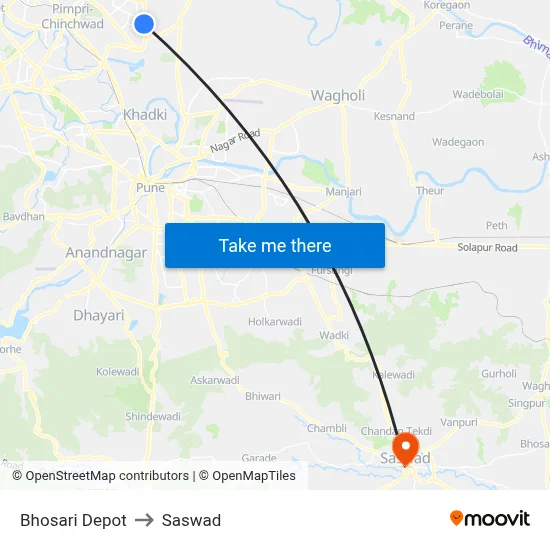 Bhosari Depot to Saswad map