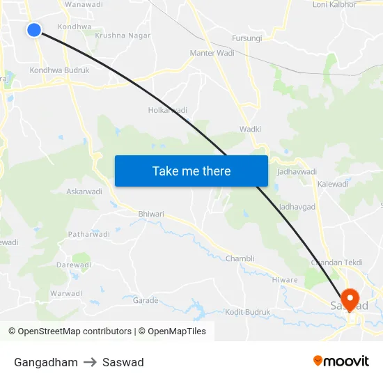Gangadham to Saswad map