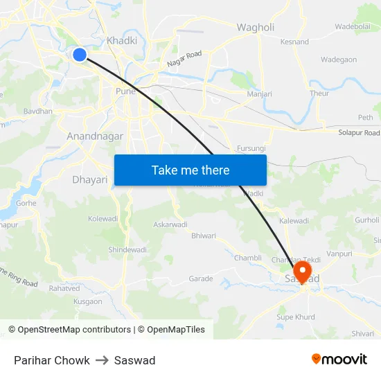 Parihar Chowk to Saswad map