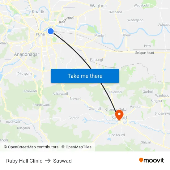 Ruby Hall Clinic to Saswad map