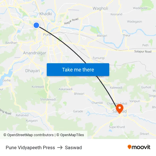 Pune Vidyapeeth Press to Saswad map