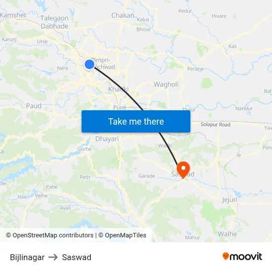 Bijlinagar to Saswad map