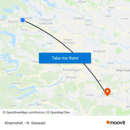 Khamshet to Saswad map