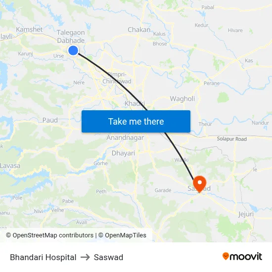 Bhandari Hospital to Saswad map