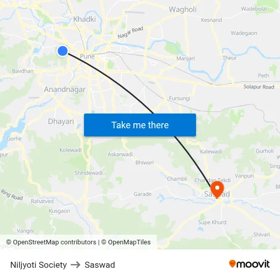 Niljyoti to Saswad map
