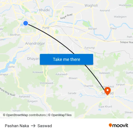 Pashan Naka to Saswad map