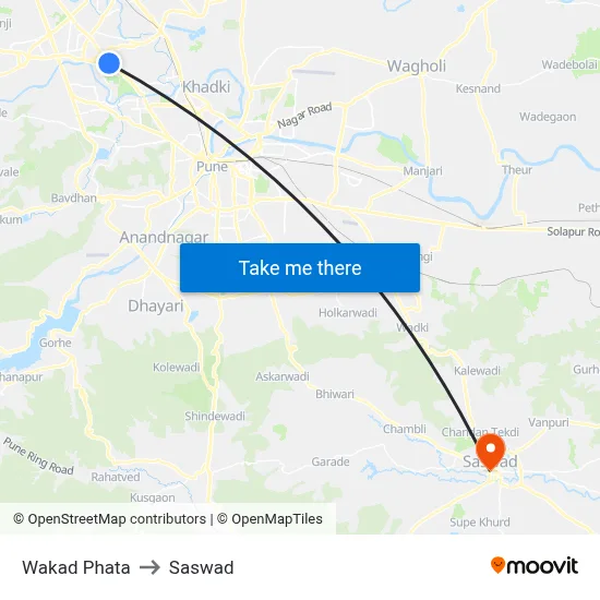 Wakad Phata to Saswad map