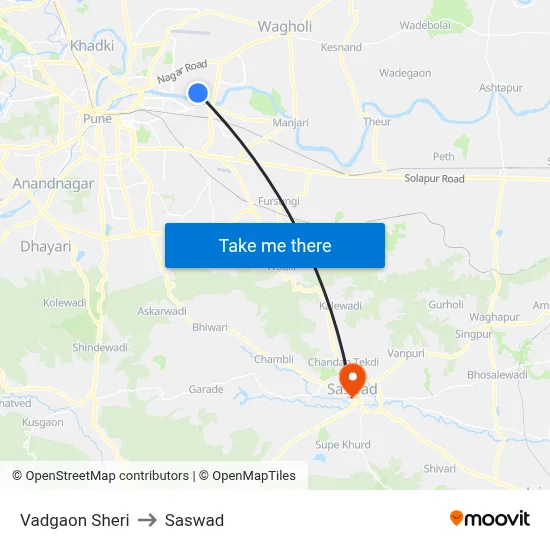 Vadgaon Sheri to Saswad map