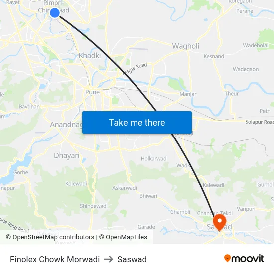 Finolex Chowk Morwadi to Saswad map