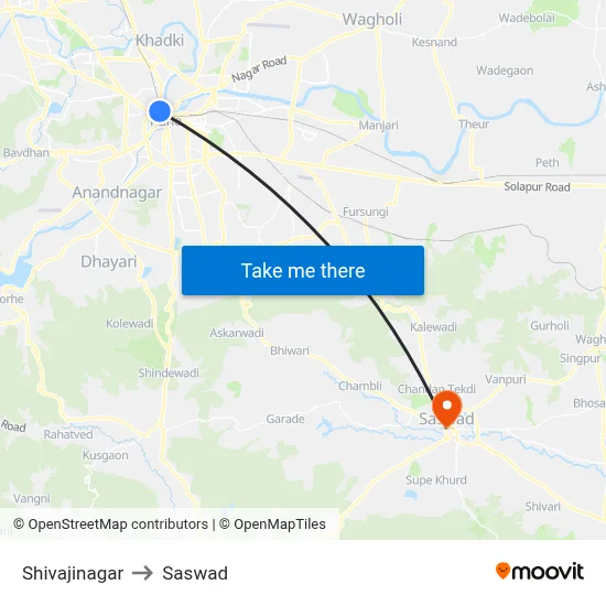 Shivajinagar to Saswad map