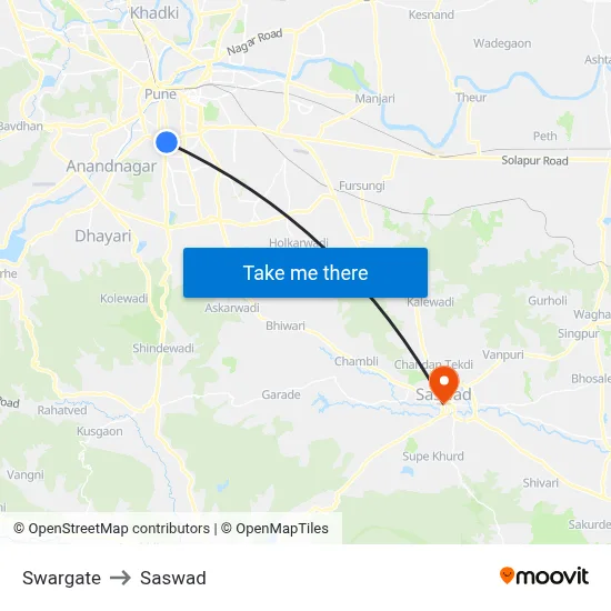 Swargate to Saswad map