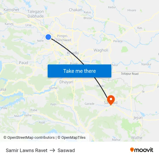 Samir Lawns Ravet to Saswad map