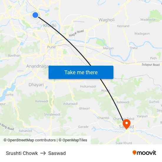 Srushti Chowk to Saswad map