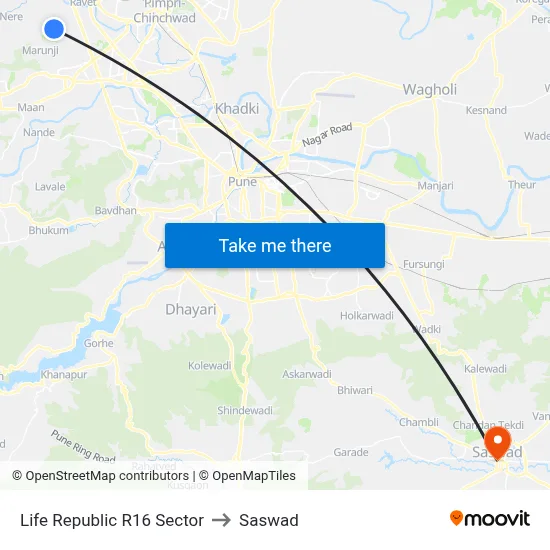 Life Republic R16 Sector to Saswad map