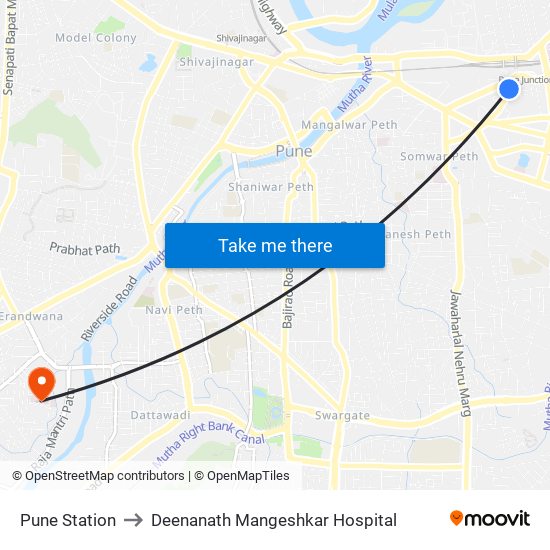 Pune Station to Deenanath Mangeshkar Hospital map