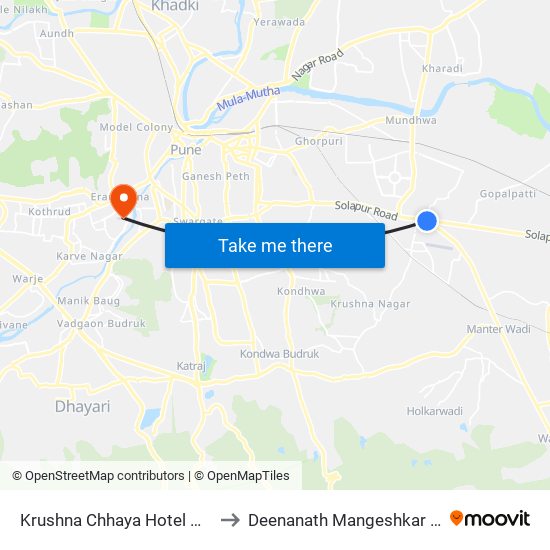 Krushna Chhaya Hotel Hadapsar to Deenanath Mangeshkar Hospital map