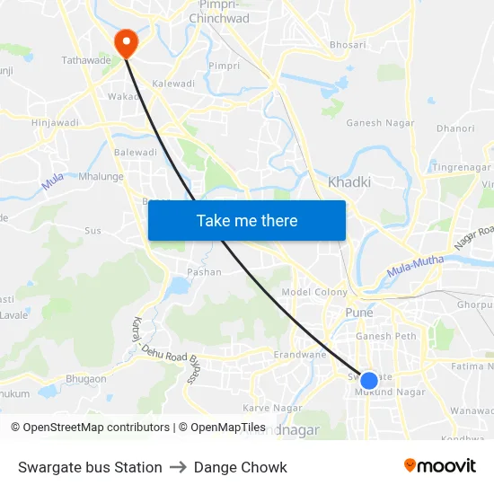 Swargate bus Station to Dange Chowk map
