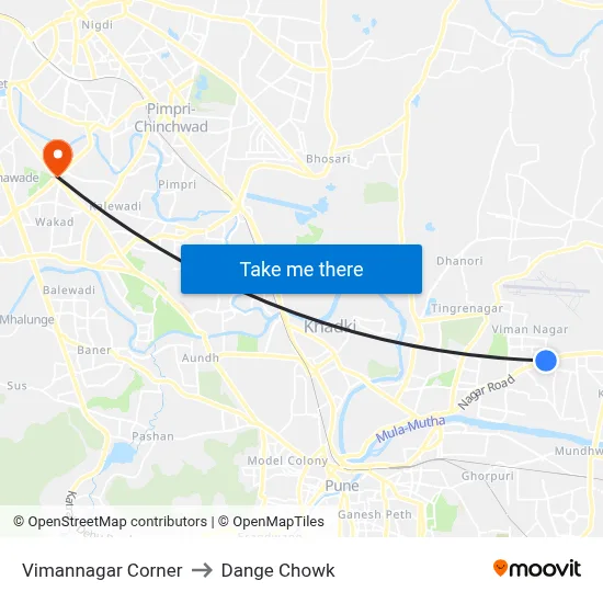 Vimannagar Corner to Dange Chowk map