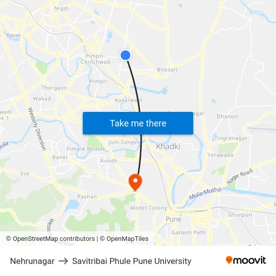 Nehrunagar to Savitribai Phule Pune University map