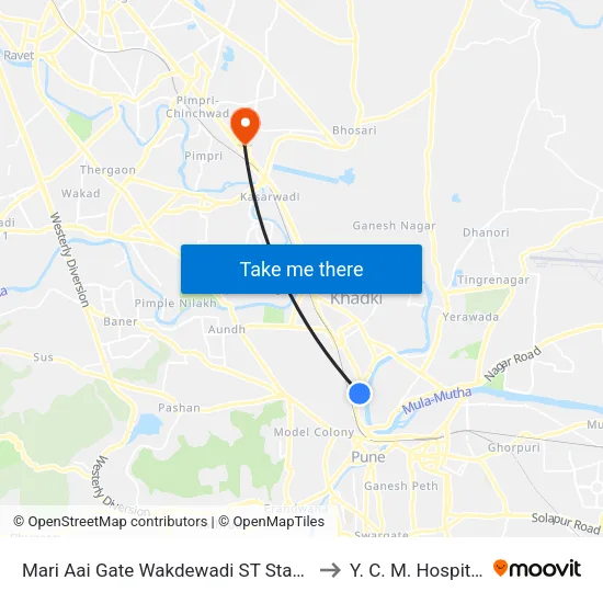 Mariaai Gate Navin ST Stand to Y. C. M. Hospital map