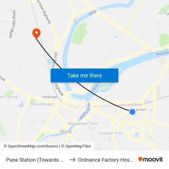 Pune Station (Towards Nagar Road) to Ordnance Factory Hospital,Khadki map