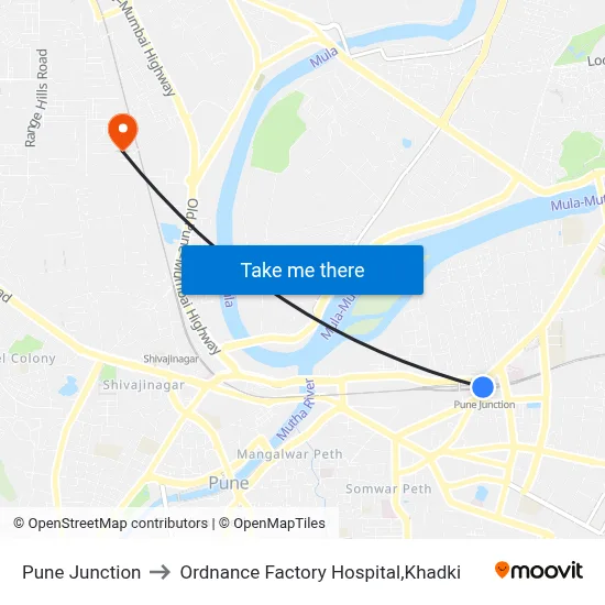 Pune Junction to Ordnance Factory Hospital,Khadki map