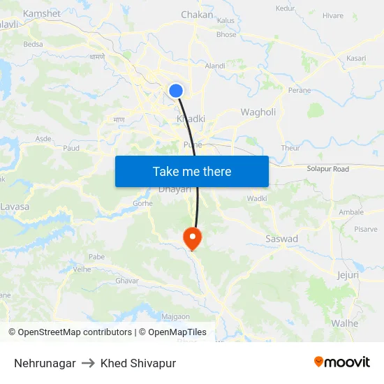 Nehrunagar to Khed Shivapur map