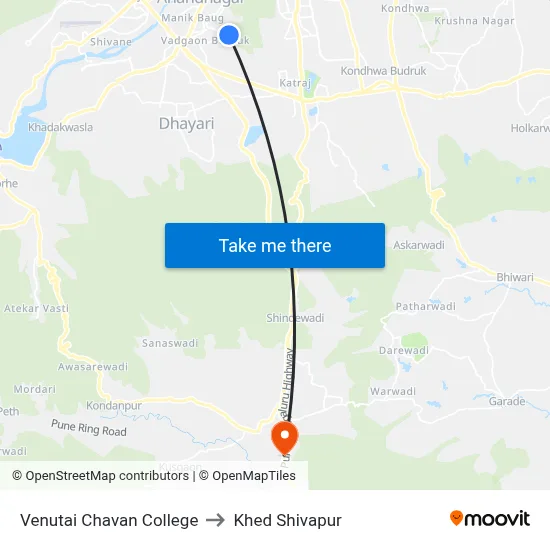 Venutai Chavan College to Khed Shivapur map