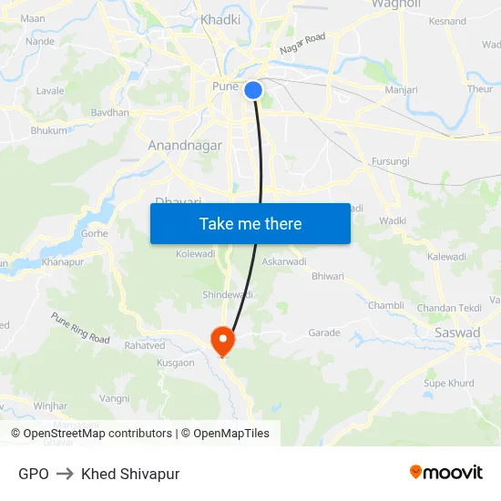 GPO to Khed Shivapur map
