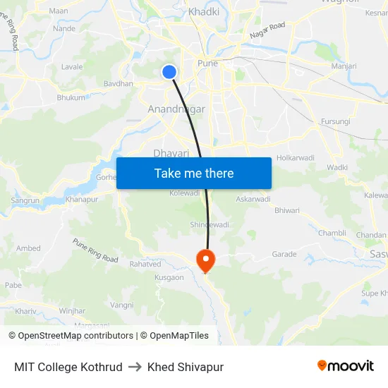 MIT College Kothrud to Khed Shivapur map