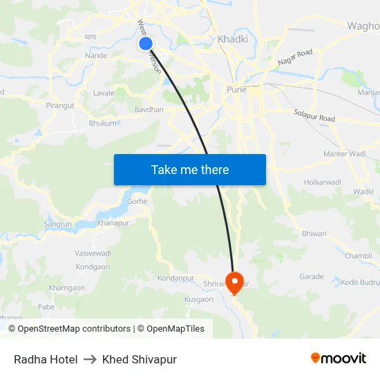 Radha Hotel to Khed Shivapur map