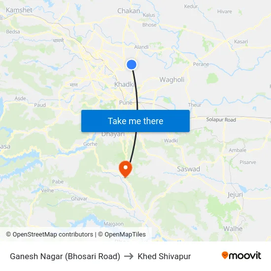 Ganesh Nagar (Bhosari Road) to Khed Shivapur map