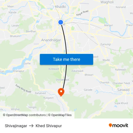 Shivajinagar to Khed Shivapur map