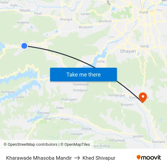 Kharawade Mhasoba Mandir to Khed Shivapur map