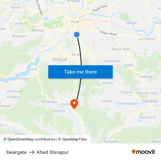 Swargate to Khed Shivapur map
