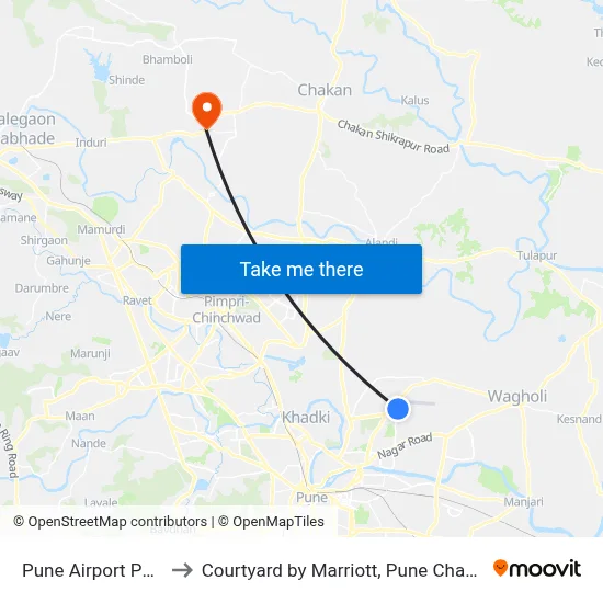 Pune Airport PNQ to Courtyard by Marriott, Pune Chakan map