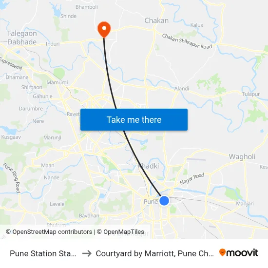 Pune Station Station to Courtyard by Marriott, Pune Chakan map
