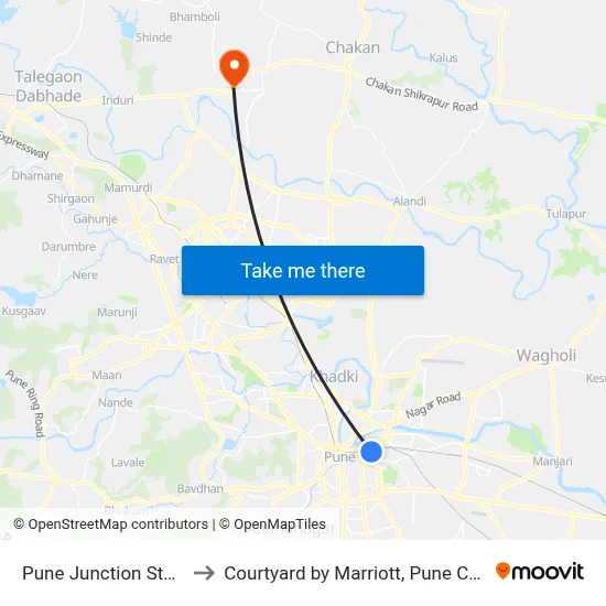 Pune Junction Station to Courtyard by Marriott, Pune Chakan map